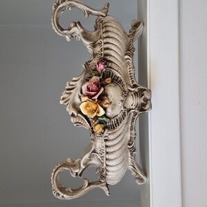 Vintage Italian Capodimonte Floral Rococo Handles Porcelain Centerpiece 17"